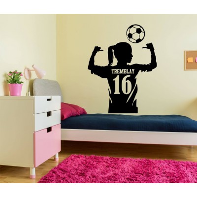 Wall sticker - Female soccer player back view to personalize